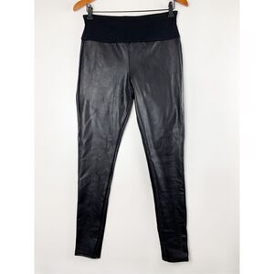 Spanx Assets Women's Black Stretchy Faux Leather Ankle Leggings Size Large